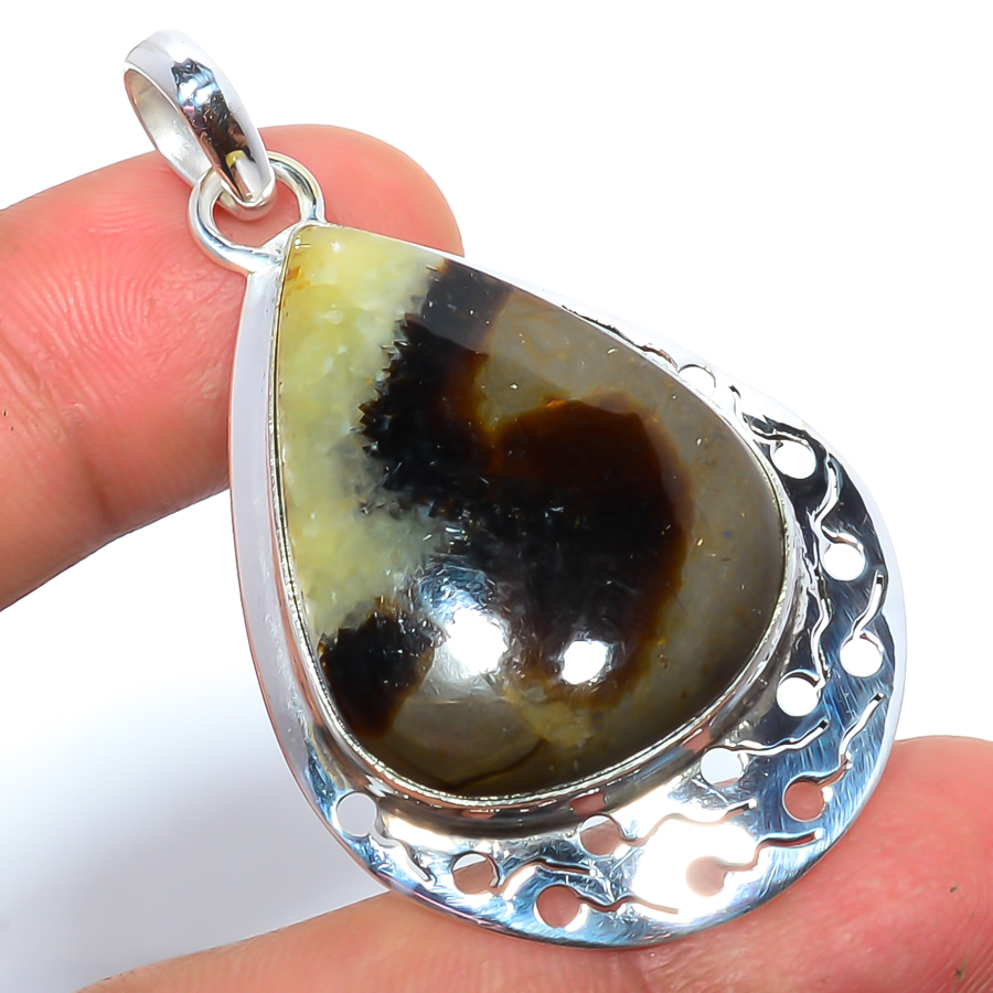 Septerian Stone 925 Sterling Silver Pendant, Handmade Pendant, Pear Pendant, Brown Pendant, Unique Silver Pendant, Fine Pendant, Silver Jewelry Pendant