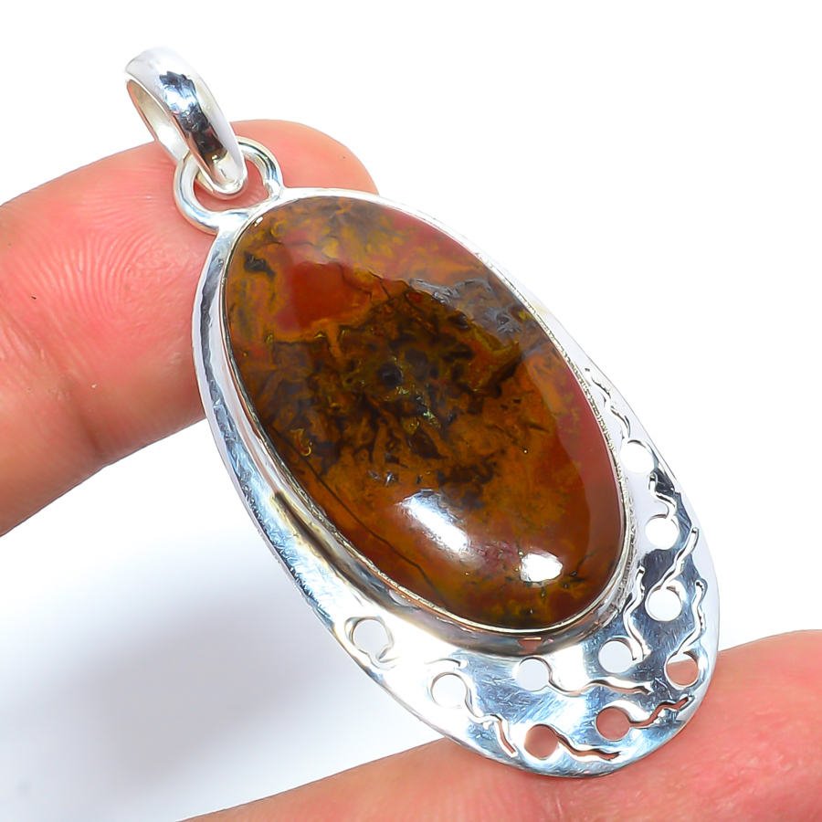 Teepee Canyon Agate 925 Sterling Silver Pendant, Handmade Pendant, Oval Pendant, Red Pendant, Unique Silver Pendant, Fine Pendant, Silver Jewelry Pendant