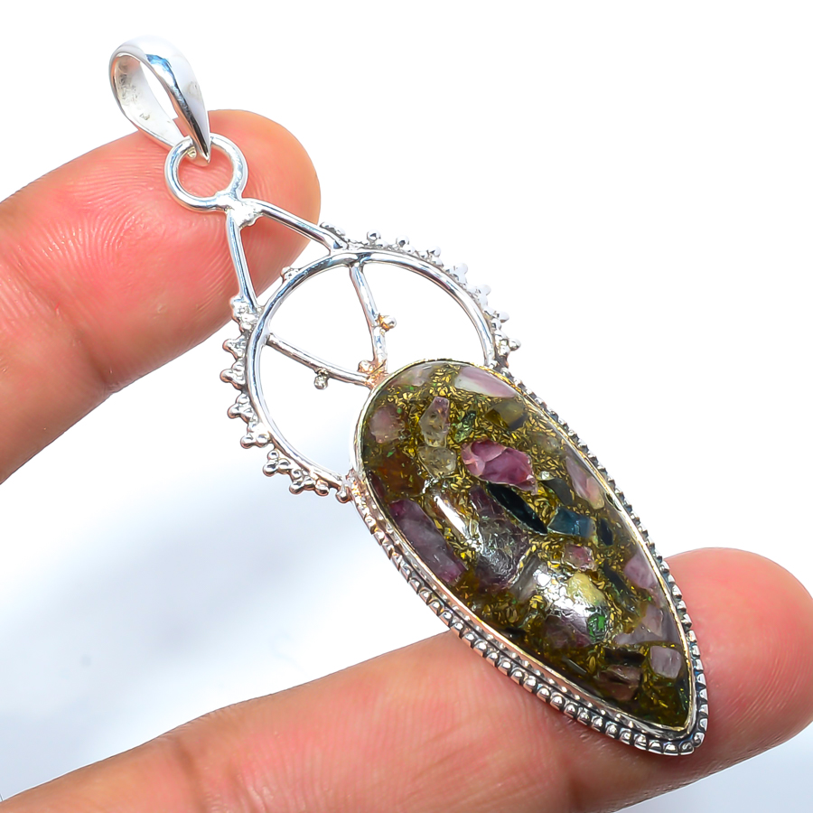 Copper Tourmaline 925 Sterling Silver Pendant, Handmade Pendant, Pear Pendant, Brown Pendant, Unique Silver Pendant, Fine Pendant, Silver Jewelry Pendant