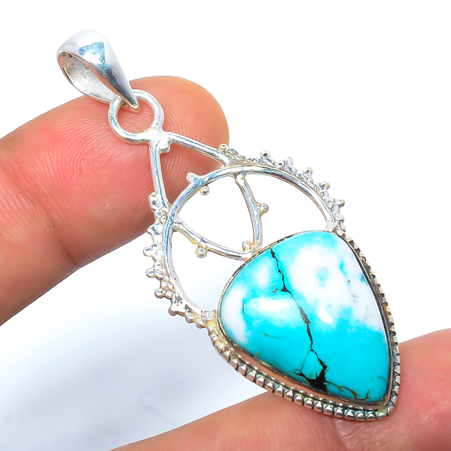 Magnesite Turquoise 925 Sterling Silver Pendant, Handmade Pendant, Trillion Pendant, Blue Pendant, Unique Silver Pendant, Fine Pendant, Silver Jewelry Pendant
