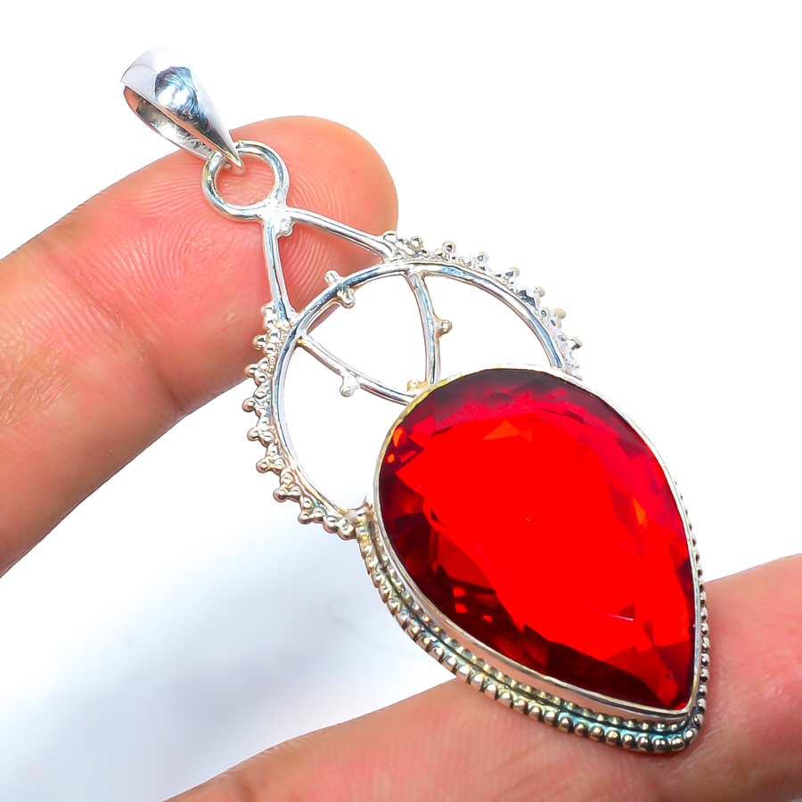 Garnet 925 Sterling Silver Pendant, Handmade Pendant, Pear Pendant, Red Pendant, Unique Silver Pendant, Fine Pendant, Silver Jewelry Pendant