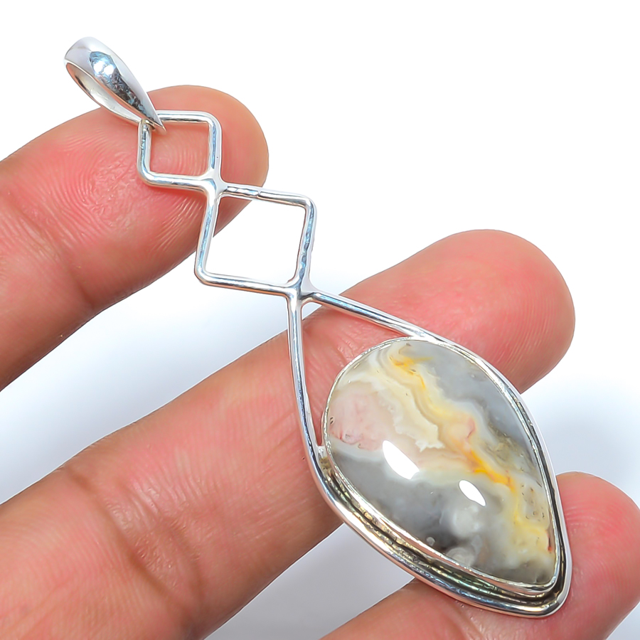 Crazy Lace Agate 925 Sterling Silver Pendant, Handmade Pendant, Pear Pendant, Brown Pendant, Unique Silver Pendant, Fine Pendant, Silver Jewelry Pendant