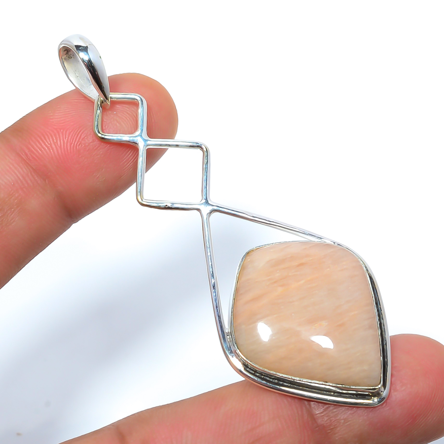 Amazonite - Beige 925 Sterling Silver Pendant, Handmade Pendant, Pear Pendant, Beige Pendant, Unique Silver Pendant, Fine Pendant, Silver Jewelry Pendant