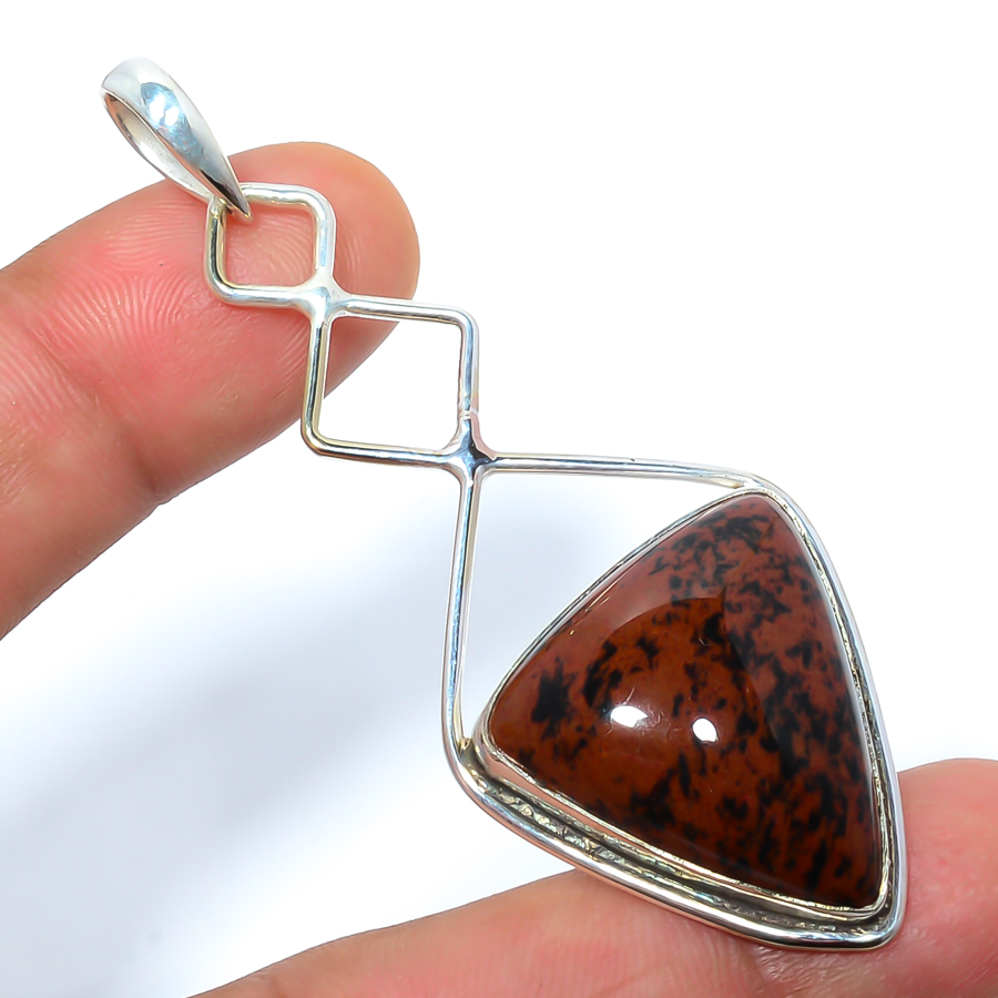 Mahogany Obsidian 925 Sterling Silver Pendant, Handmade Pendant, Trillion Pendant, Red Pendant, Unique Silver Pendant, Fine Pendant, Silver Jewelry Pendant