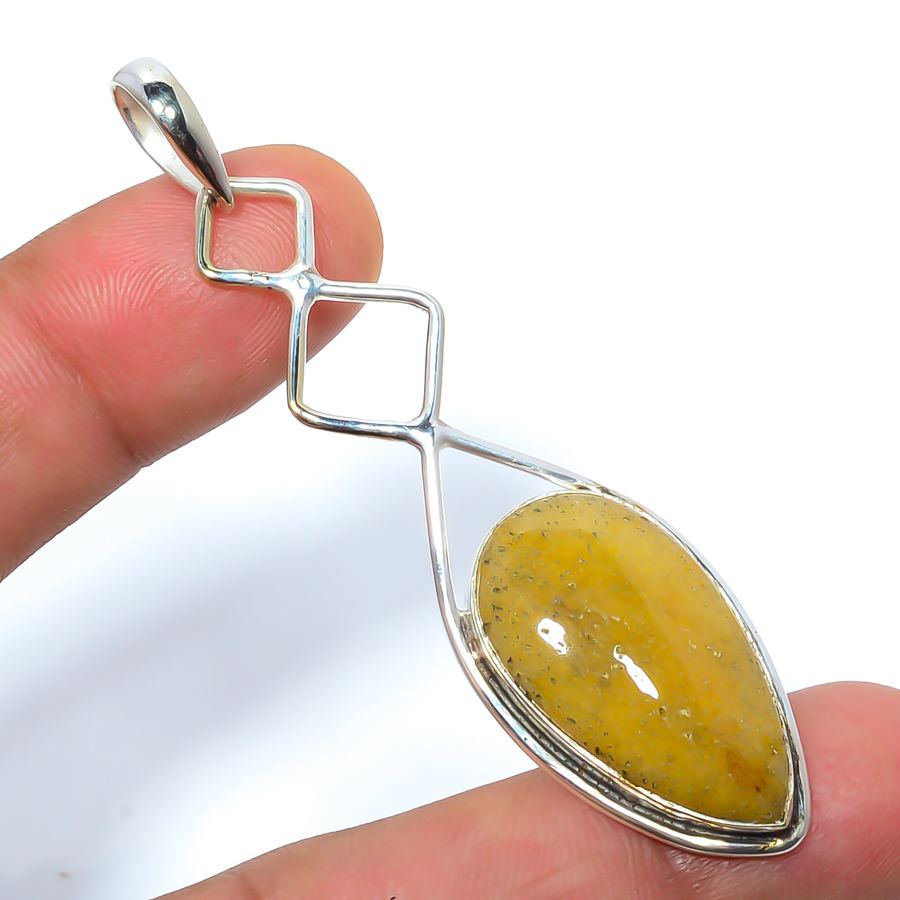 Yellow Aventurine 925 Sterling Silver Pendant, Handmade Pendant, Pear Pendant, Green Pendant, Unique Silver Pendant, Fine Pendant, Silver Jewelry Pendant