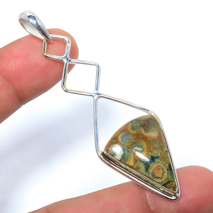 Rainforest Jasper 925 Sterling Silver Pendant, Handmade Pendant, Trillion Pendant, Green Pendant, Unique Silver Pendant, Fine Pendant, Silver Jewelry Pendant