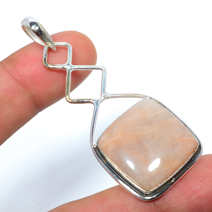 Amazonite - Beige 925 Sterling Silver Pendant, Handmade Pendant, Cushion Pendant, Beige Pendant, Unique Silver Pendant, Fine Pendant, Silver Jewelry Pendant
