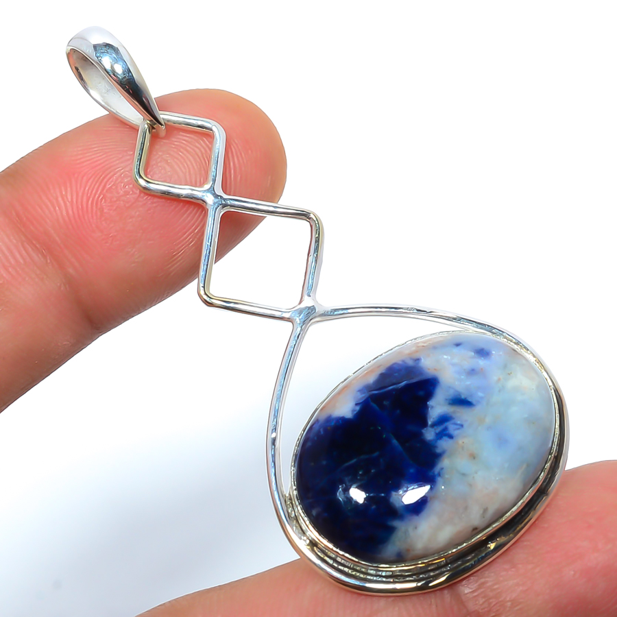 Sodalite 925 Sterling Silver Pendant, Handmade Pendant, Oval Pendant, Blue Pendant, Unique Silver Pendant, Fine Pendant, Silver Jewelry Pendant