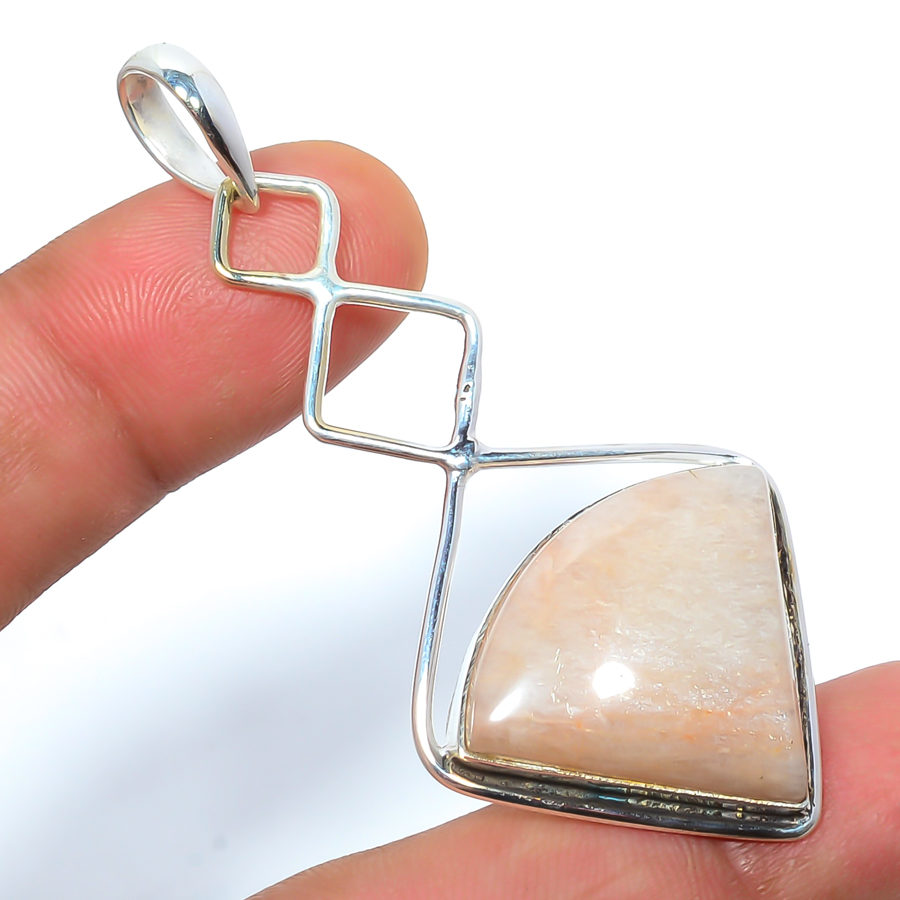 Amazonite - Beige 925 Sterling Silver Pendant, Handmade Pendant, Trillion Pendant, Beige Pendant, Unique Silver Pendant, Fine Pendant, Silver Jewelry Pendant