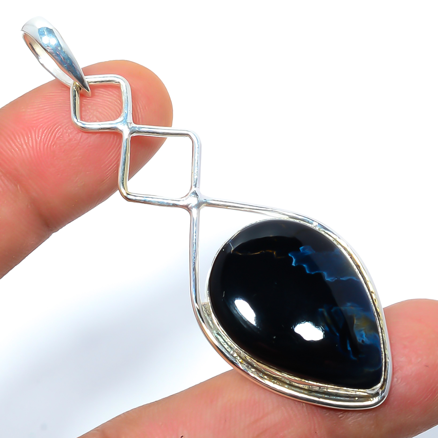 Pietersite 925 Sterling Silver Pendant, Handmade Pendant, Pear Pendant, Blue Pendant, Unique Silver Pendant, Fine Pendant, Silver Jewelry Pendant