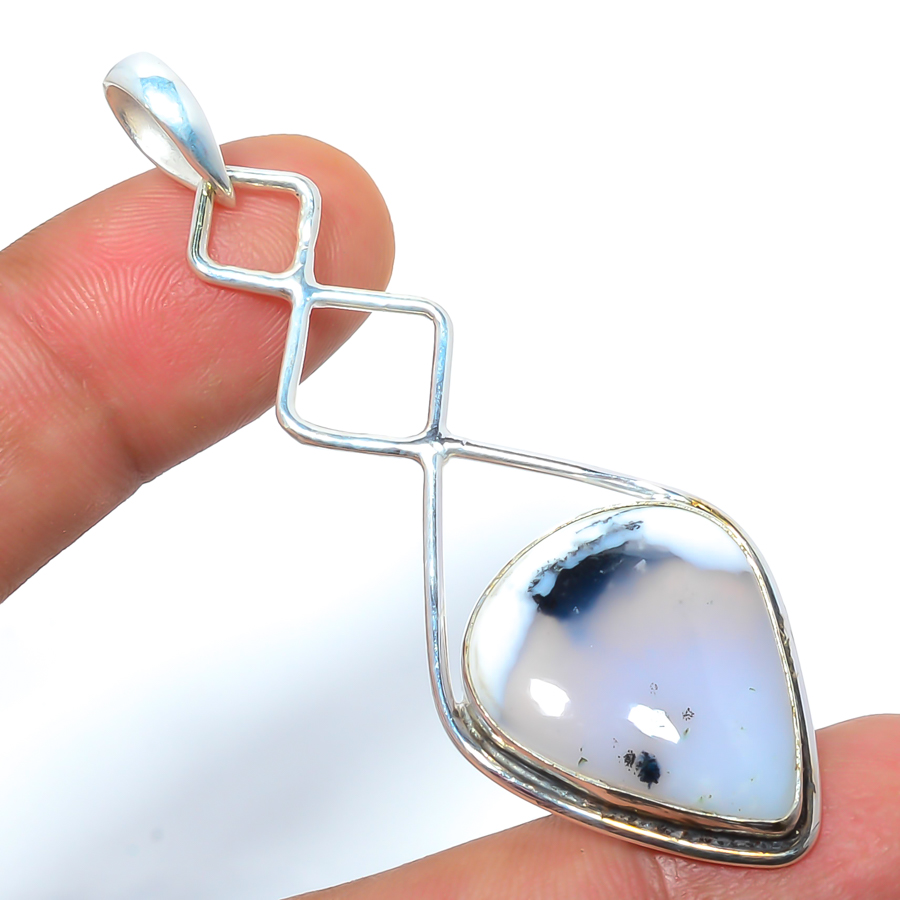 Dendritic Opal 925 Sterling Silver Pendant, Handmade Pendant, Pear Pendant, White Pendant, Unique Silver Pendant, Fine Pendant, Silver Jewelry Pendant