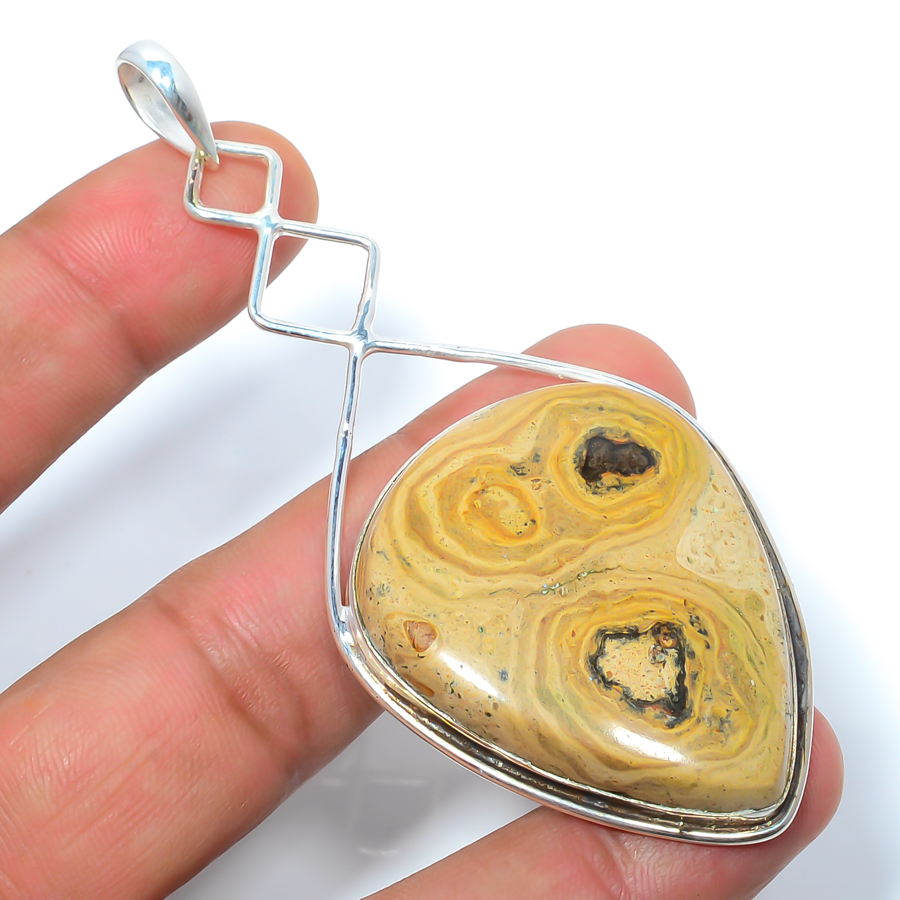 Bird Eye Jasper 925 Sterling Silver Pendant, Handmade Pendant, Pear Pendant, Yellow Pendant, Unique Silver Pendant, Fine Pendant, Silver Jewelry Pendant