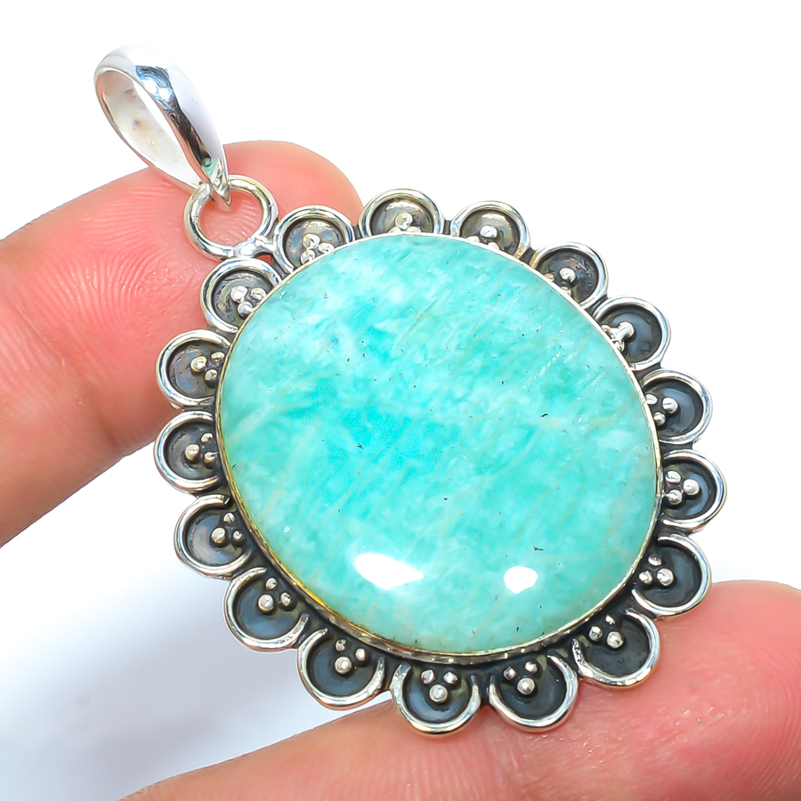 Amazonite 925 Sterling Silver Pendant, Handmade Pendant, Oval Pendant, Green Pendant, Unique Silver Pendant, Fine Pendant, Silver Jewelry Pendant