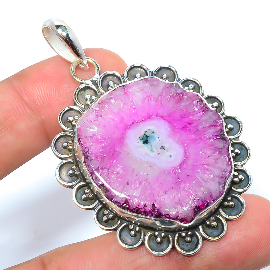 Pink Solar Quartz Eye 925 Sterling Silver Pendant, Handmade Pendant, Oval Pendant, Pink Pendant, Unique Silver Pendant, Fine Pendant, Silver Jewelry Pendant