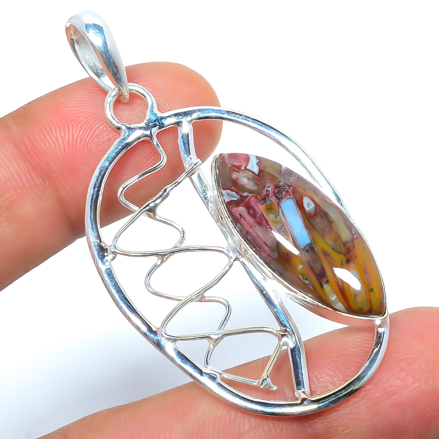 Brecciated Jasper 925 Sterling Silver Pendant, Handmade Pendant, Marquise Pendant, Red Pendant, Unique Silver Pendant, Fine Pendant, Silver Jewelry Pendant