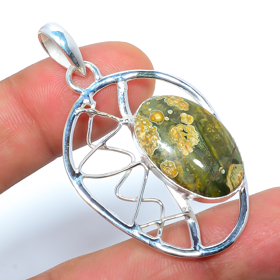 Rainforest Jasper 925 Sterling Silver Pendant, Handmade Pendant, Oval Pendant, Green Pendant, Unique Silver Pendant, Fine Pendant, Silver Jewelry Pendant