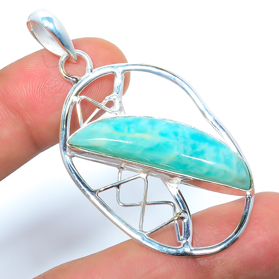 Amazonite 925 Sterling Silver Pendant, Handmade Pendant, Marquise Pendant, Green Pendant, Unique Silver Pendant, Fine Pendant, Silver Jewelry Pendant