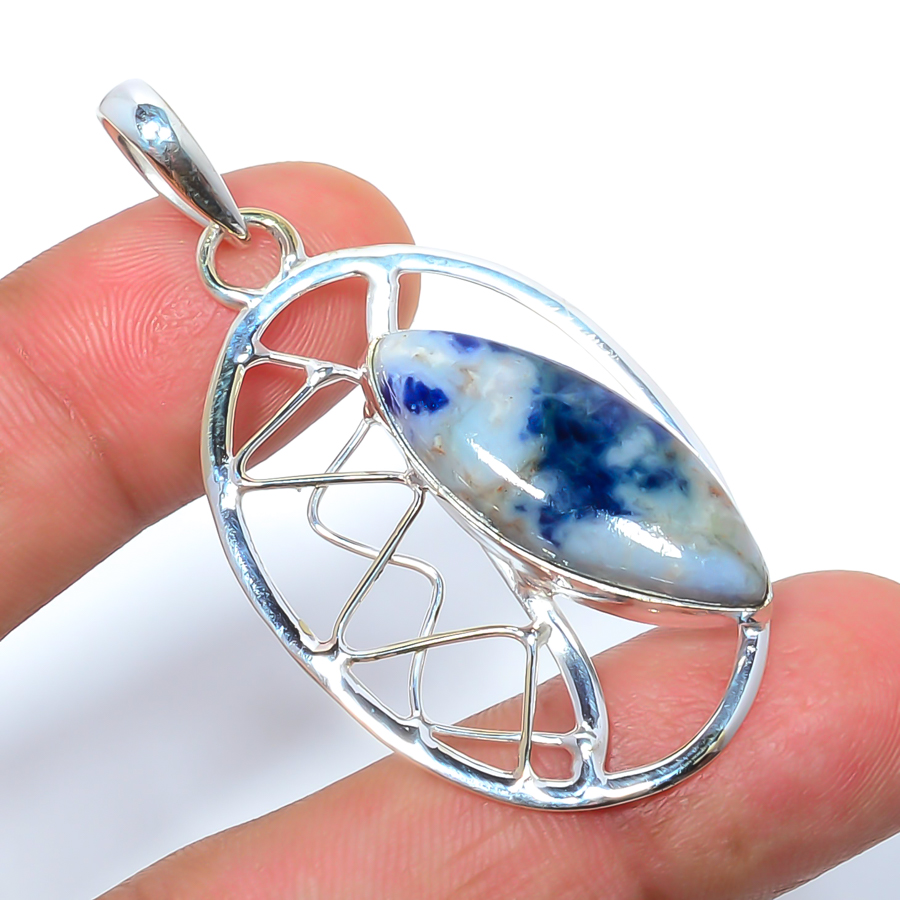 Sodalite 925 Sterling Silver Pendant, Handmade Pendant, Marquise Pendant, Blue Pendant, Unique Silver Pendant, Fine Pendant, Silver Jewelry Pendant
