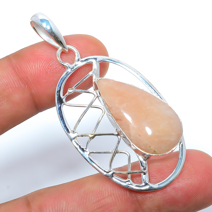 Amazonite - Beige 925 Sterling Silver Pendant, Handmade Pendant, Pear Pendant, Beige Pendant, Unique Silver Pendant, Fine Pendant, Silver Jewelry Pendant