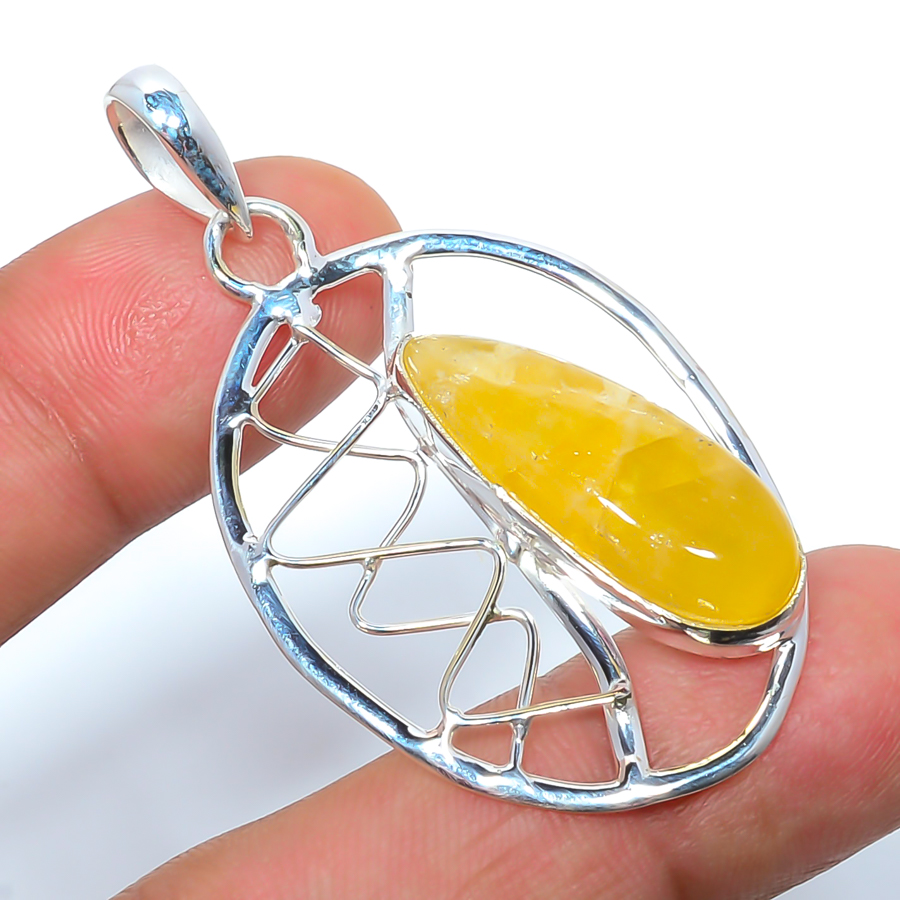 Yellow Aragonite 925 Sterling Silver Pendant, Handmade Pendant, Marquise Pendant, Yellow Pendant, Unique Silver Pendant, Fine Pendant, Silver Jewelry Pendant