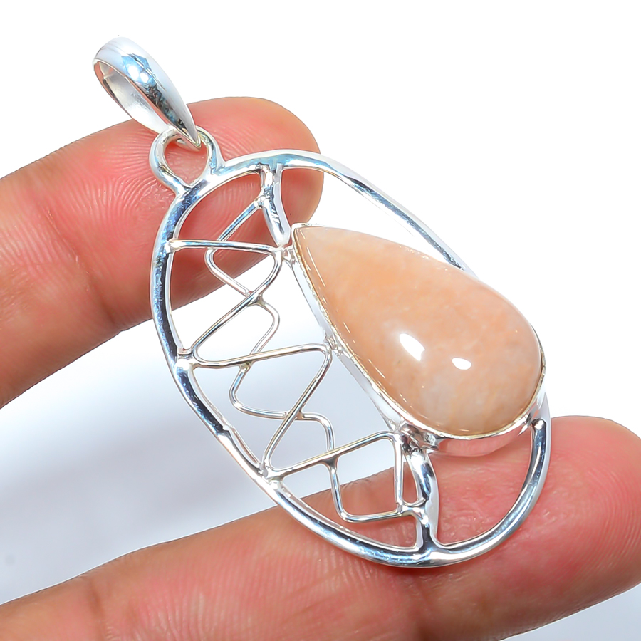 Amazonite - Beige 925 Sterling Silver Pendant, Handmade Pendant, Pear Pendant, Beige Pendant, Unique Silver Pendant, Fine Pendant, Silver Jewelry Pendant