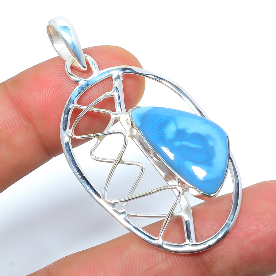 Owyhee Blue Opal 925 Sterling Silver Pendant, Handmade Pendant, Pear Pendant, Blue Pendant, Unique Silver Pendant, Fine Pendant, Silver Jewelry Pendant