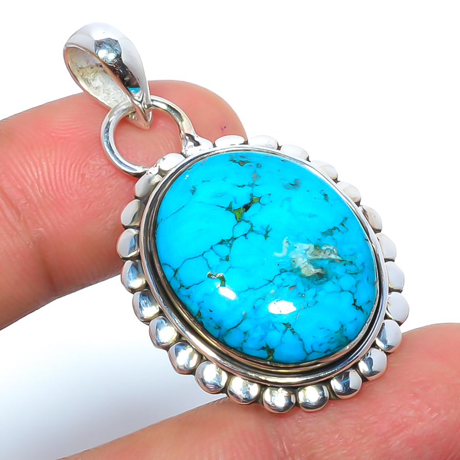 Magnesite Turquoise 925 Sterling Silver Pendant, Handmade Pendant, Oval Pendant, Blue Pendant, Unique Silver Pendant, Fine Pendant, Silver Jewelry Pendant