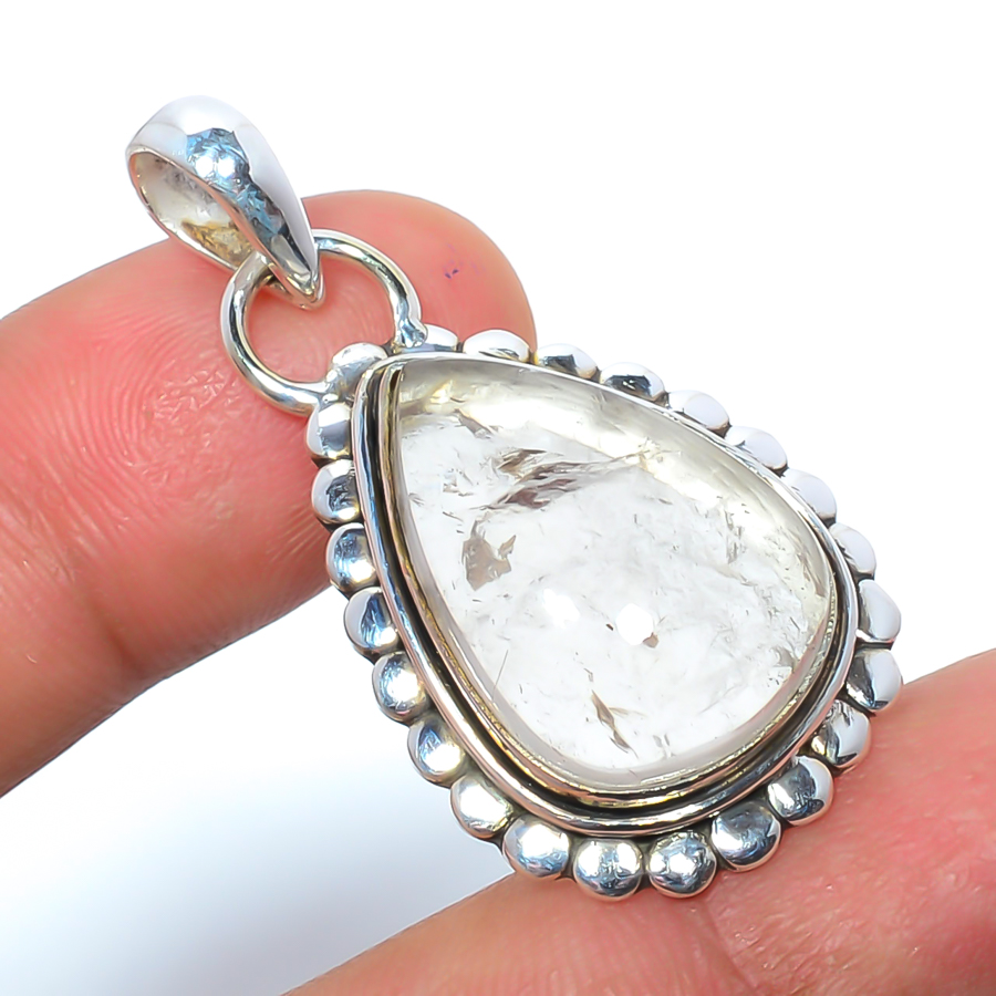Golden Rutilated Quartz-Bahia 925 Sterling Silver Pendant, Handmade Pendant, Pear Pendant, Golden Pendant, Unique Silver Pendant, Fine Pendant, Silver Jewelry Pendant