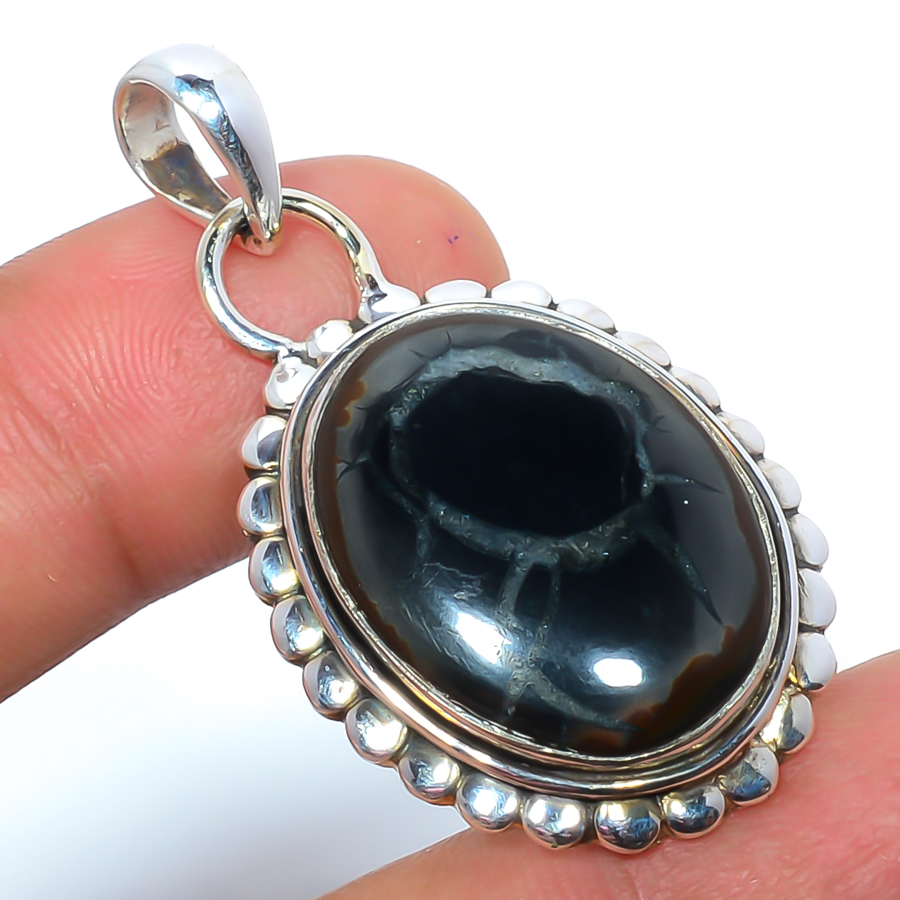 Septarian Stone 925 Sterling Silver Pendant, Handmade Pendant, Oval Pendant, Brown Pendant, Unique Silver Pendant, Fine Pendant, Silver Jewelry Pendant