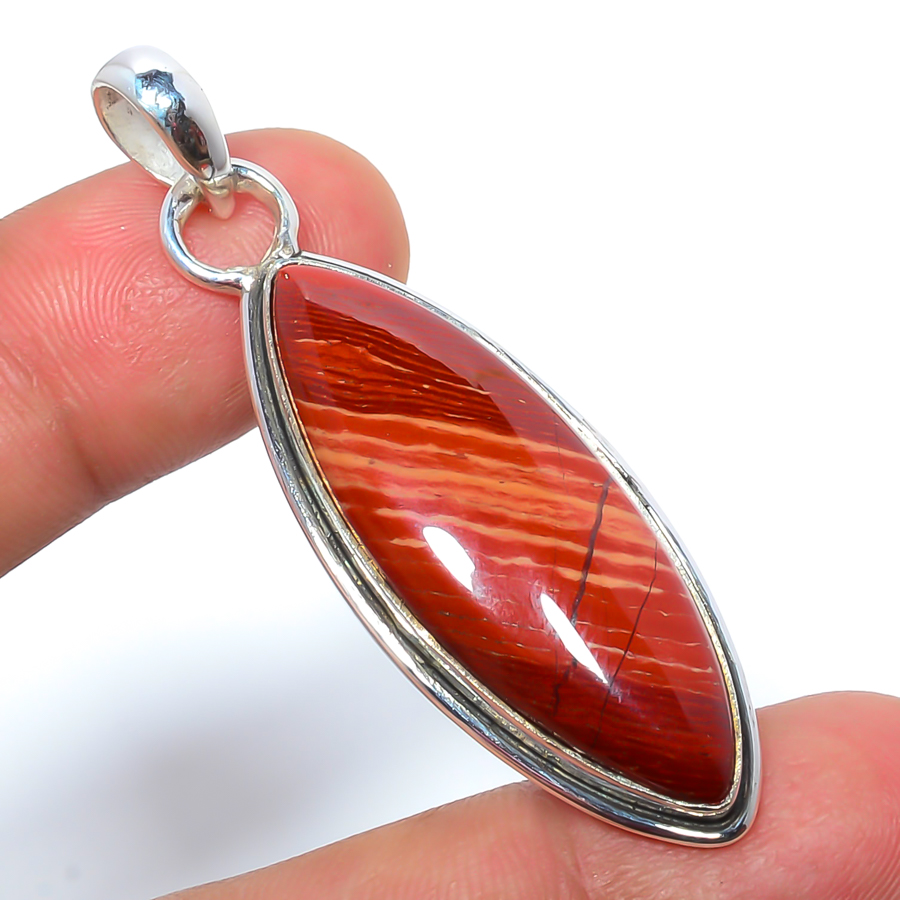 Snake Skin Jasper 925 Sterling Silver Pendant, Handmade Pendant, Marquise Pendant, Red Pendant, Unique Silver Pendant, Fine Pendant, Silver Jewelry Pendant