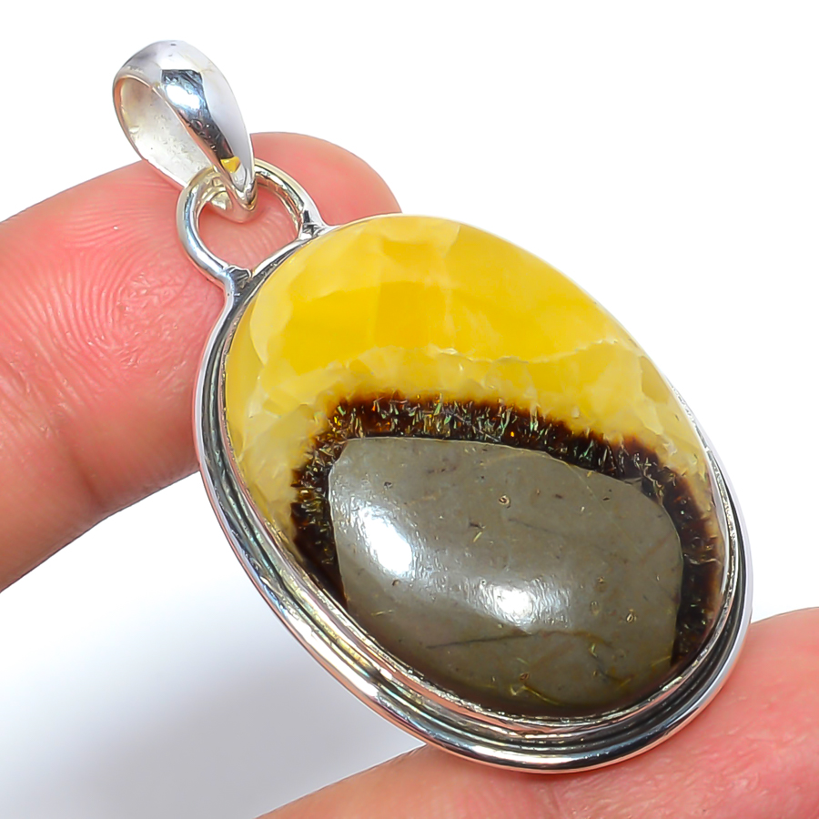 Septerian Stone 925 Sterling Silver Pendant, Handmade Pendant, Oval Pendant, Brown Pendant, Unique Silver Pendant, Fine Pendant, Silver Jewelry Pendant