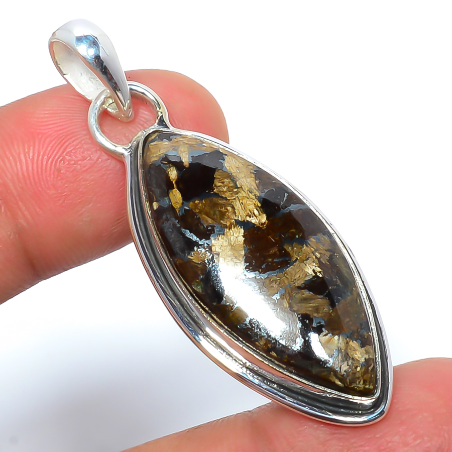 Bronzite Jasper 925 Sterling Silver Pendant, Handmade Pendant, Marquise Pendant, Brown Pendant, Unique Silver Pendant, Fine Pendant, Silver Jewelry Pendant