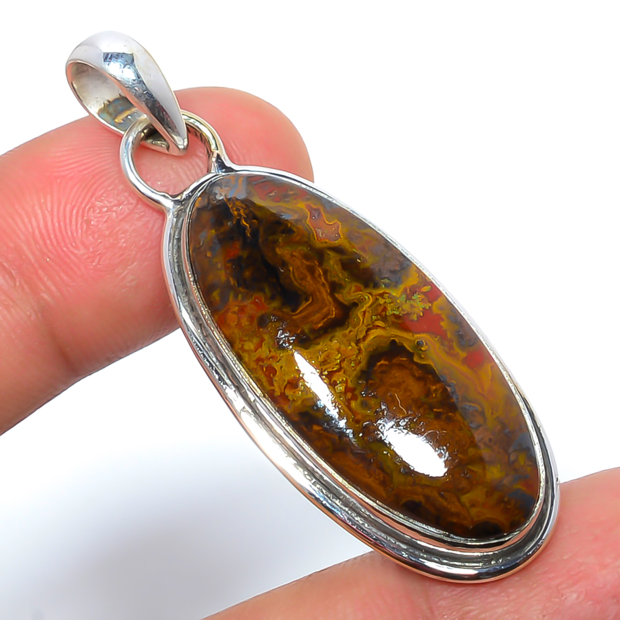 Teepee Canyon Agate 925 Sterling Silver Pendant, Handmade Pendant, Oval Pendant, Red Pendant, Unique Silver Pendant, Fine Pendant, Silver Jewelry Pendant