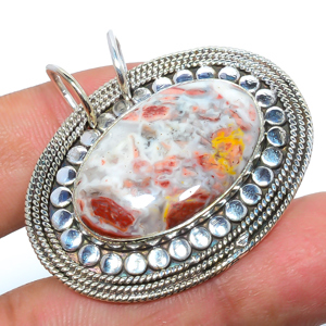 Brecciated Jasper 925 Sterling Silver Pendant, Handmade Pendant, Oval Pendant, Red Pendant, Unique Silver Pendant, Fine Pendant, Silver Jewelry Pendant