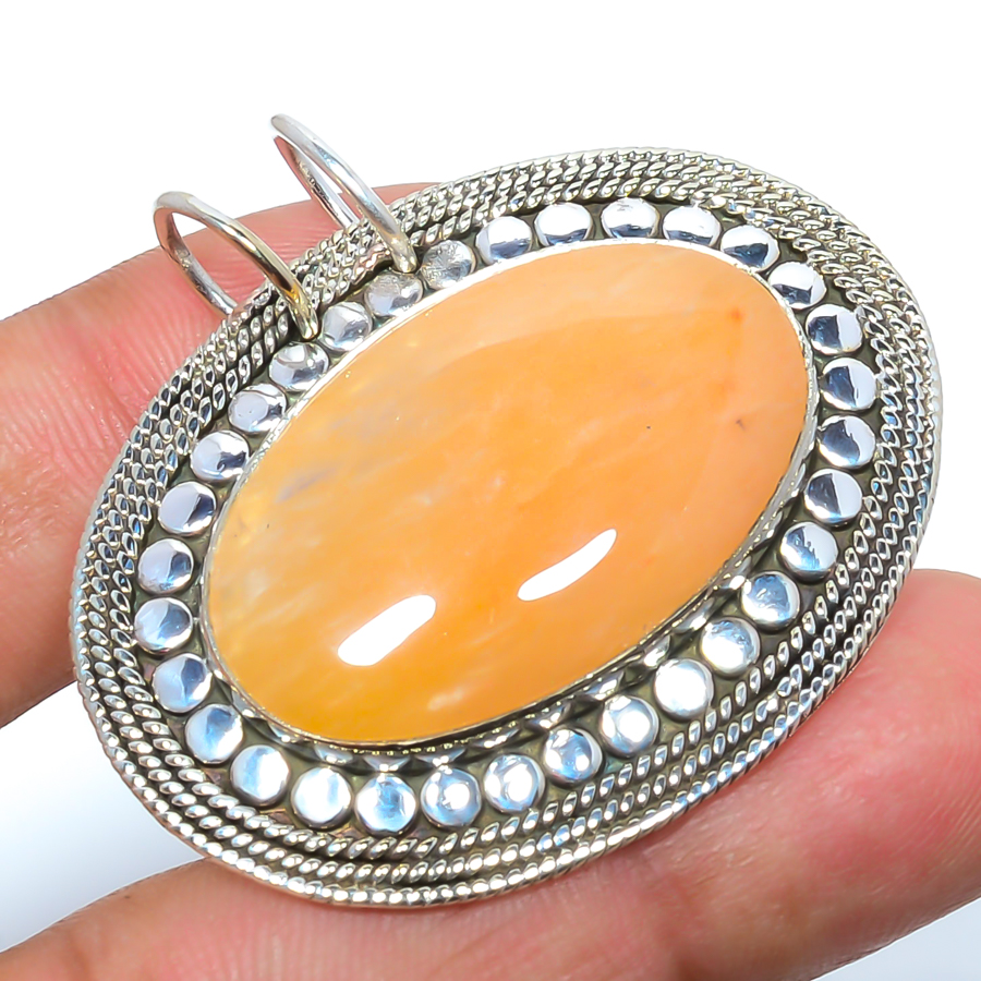 Angle Hair Quartz 925 Sterling Silver Pendant, Handmade Pendant, Oval Pendant, Golden Pendant, Unique Silver Pendant, Fine Pendant, Silver Jewelry Pendant
