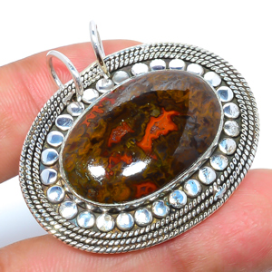 Teepee Canyon Agate 925 Sterling Silver Pendant, Handmade Pendant, Oval Pendant, Red Pendant, Unique Silver Pendant, Fine Pendant, Silver Jewelry Pendant