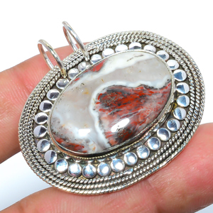 Brecciated Jasper 925 Sterling Silver Pendant, Handmade Pendant, Oval Pendant, Red Pendant, Unique Silver Pendant, Fine Pendant, Silver Jewelry Pendant