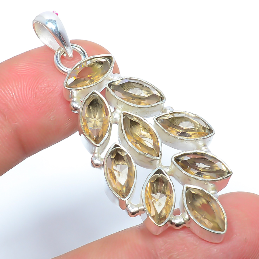 Citrine 925 Sterling Silver Pendant, Handmade Pendant, Marquise Pendant, Yellow Pendant, Unique Silver Pendant, Fine Pendant, Silver Jewelry Pendant
