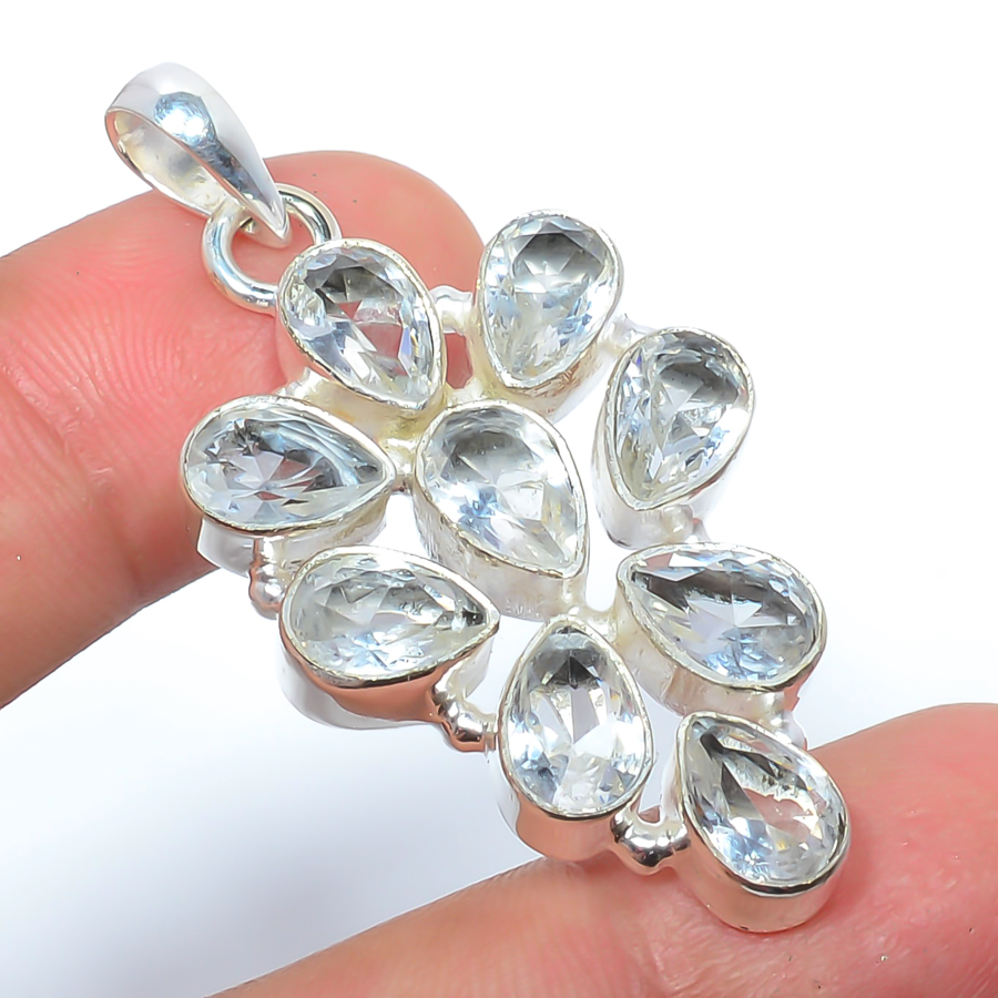 White Topaz 925 Sterling Silver Pendant, Handmade Pendant, Pear Pendant, White Pendant, Unique Silver Pendant, Fine Pendant, Silver Jewelry Pendant