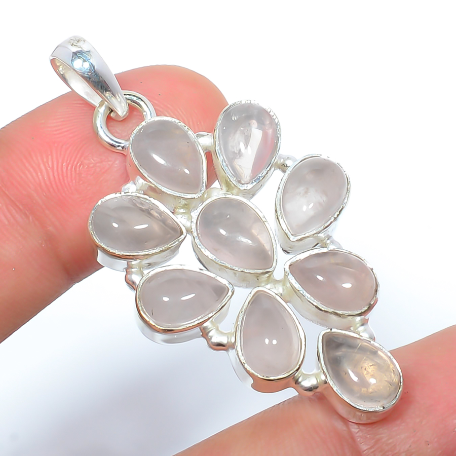 Rose Quartz 925 Sterling Silver Pendant, Handmade Pendant, Pear Pendant, Pink Pendant, Unique Silver Pendant, Fine Pendant, Silver Jewelry Pendant