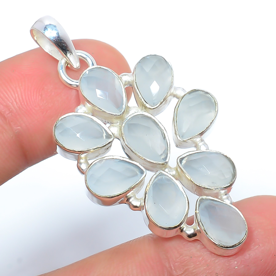 Chalcedony 925 Sterling Silver Pendant, Handmade Pendant, Pear Pendant, Blue Pendant, Unique Silver Pendant, Fine Pendant, Silver Jewelry Pendant