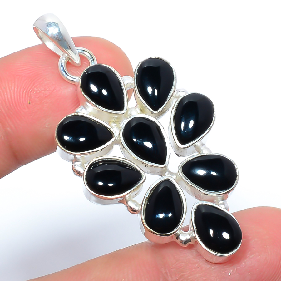 Black Onyx 925 Sterling Silver Pendant, Handmade Pendant, Pear Pendant, Black Pendant, Unique Silver Pendant, Fine Pendant, Silver Jewelry Pendant