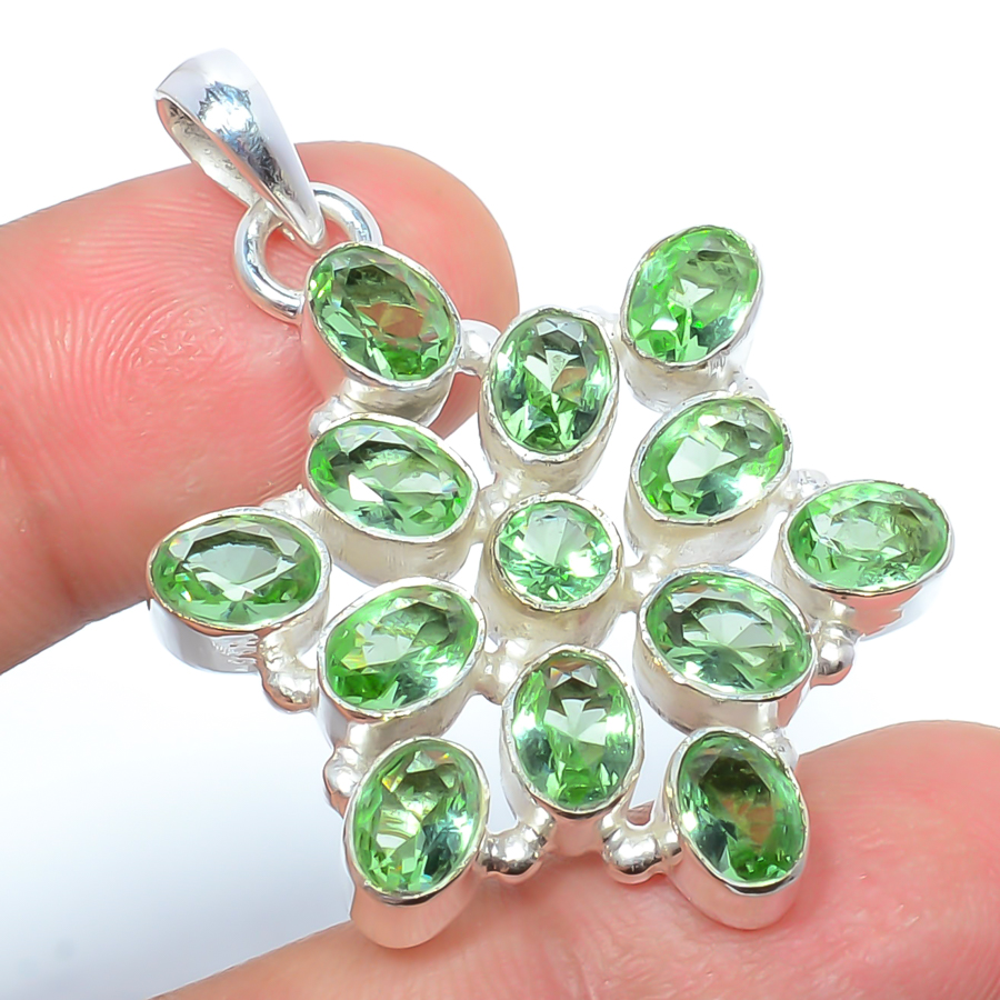 Green Amethyst 925 Sterling Silver Pendant, Handmade Pendant, Oval Pendant, Green Pendant, Unique Silver Pendant, Fine Pendant, Silver Jewelry Pendant