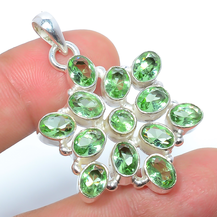 Green Amethyst 925 Sterling Silver Pendant, Handmade Pendant, Oval Pendant, Green Pendant, Unique Silver Pendant, Fine Pendant, Silver Jewelry Pendant