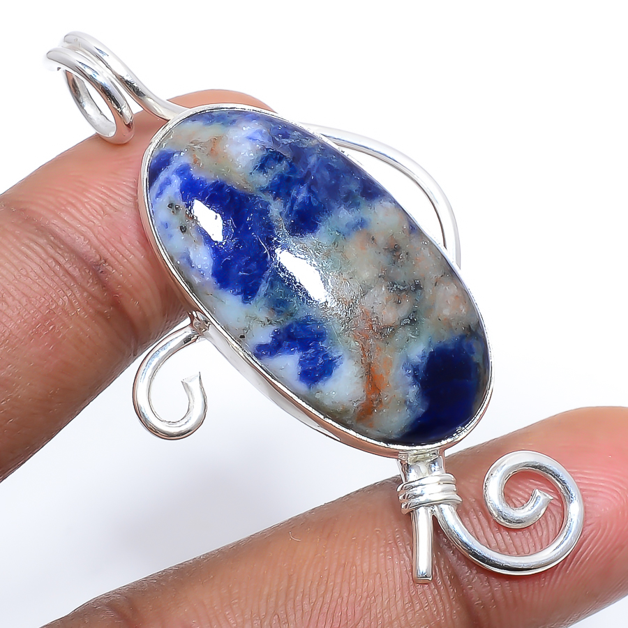 Sodalite 925 Sterling Silver Pendant, Handmade Pendant, Oval Pendant, Blue Pendant, Unique Silver Pendant, Fine Pendant, Silver Jewelry Pendant