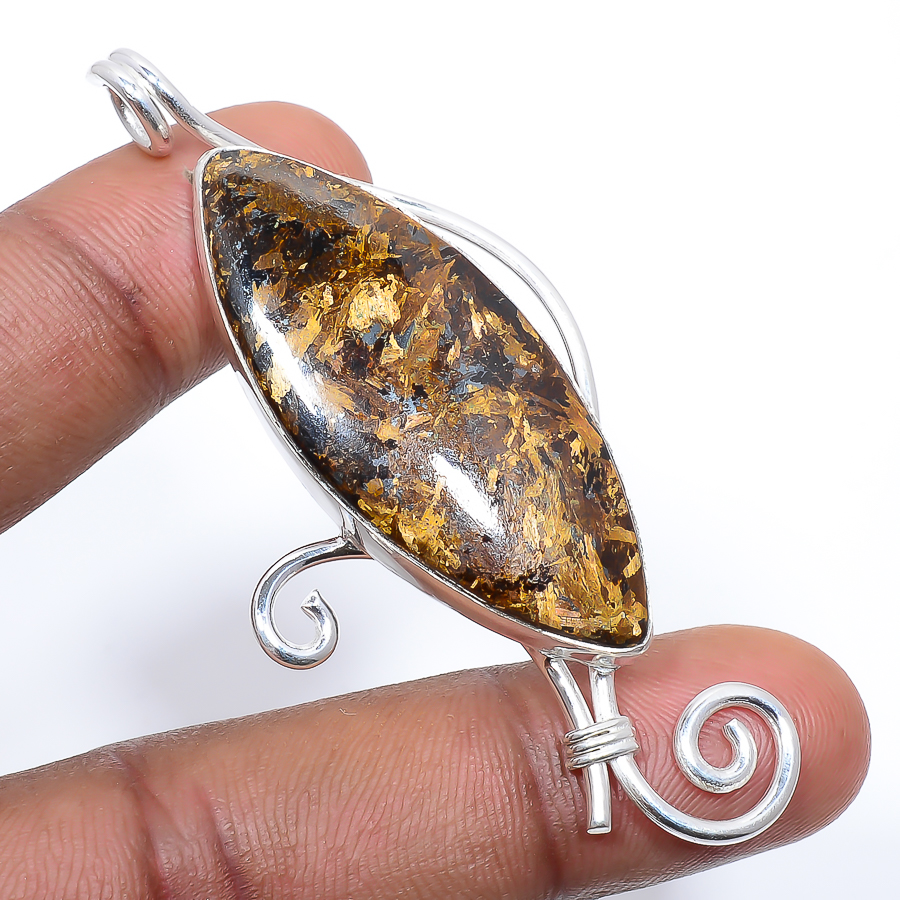 Bronzite Jasper 925 Sterling Silver Pendant, Handmade Pendant, Marquise Pendant, Brown Pendant, Unique Silver Pendant, Fine Pendant, Silver Jewelry Pendant