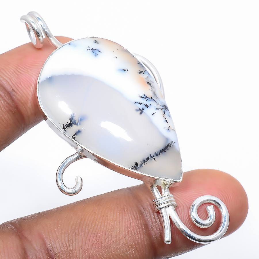 Dendritic Opal 925 Sterling Silver Pendant, Handmade Pendant, Pear Pendant, White Pendant, Unique Silver Pendant, Fine Pendant, Silver Jewelry Pendant