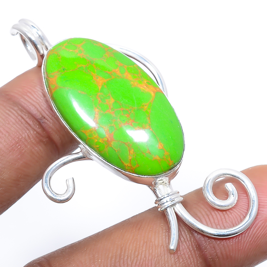 Copper Green Turquoise 925 Sterling Silver Pendant, Handmade Pendant, Oval Pendant, Green Pendant, Unique Silver Pendant, Fine Pendant, Silver Jewelry Pendant
