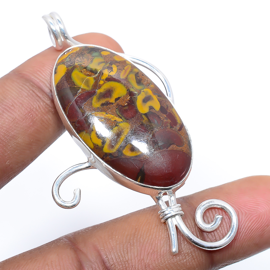 Rhyolite Jasper 925 Sterling Silver Pendant, Handmade Pendant, Oval Pendant, Green Pendant, Unique Silver Pendant, Fine Pendant, Silver Jewelry Pendant