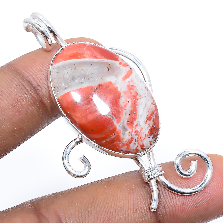 Brecciated Jasper 925 Sterling Silver Pendant, Handmade Pendant, Oval Pendant, Red Pendant, Unique Silver Pendant, Fine Pendant, Silver Jewelry Pendant